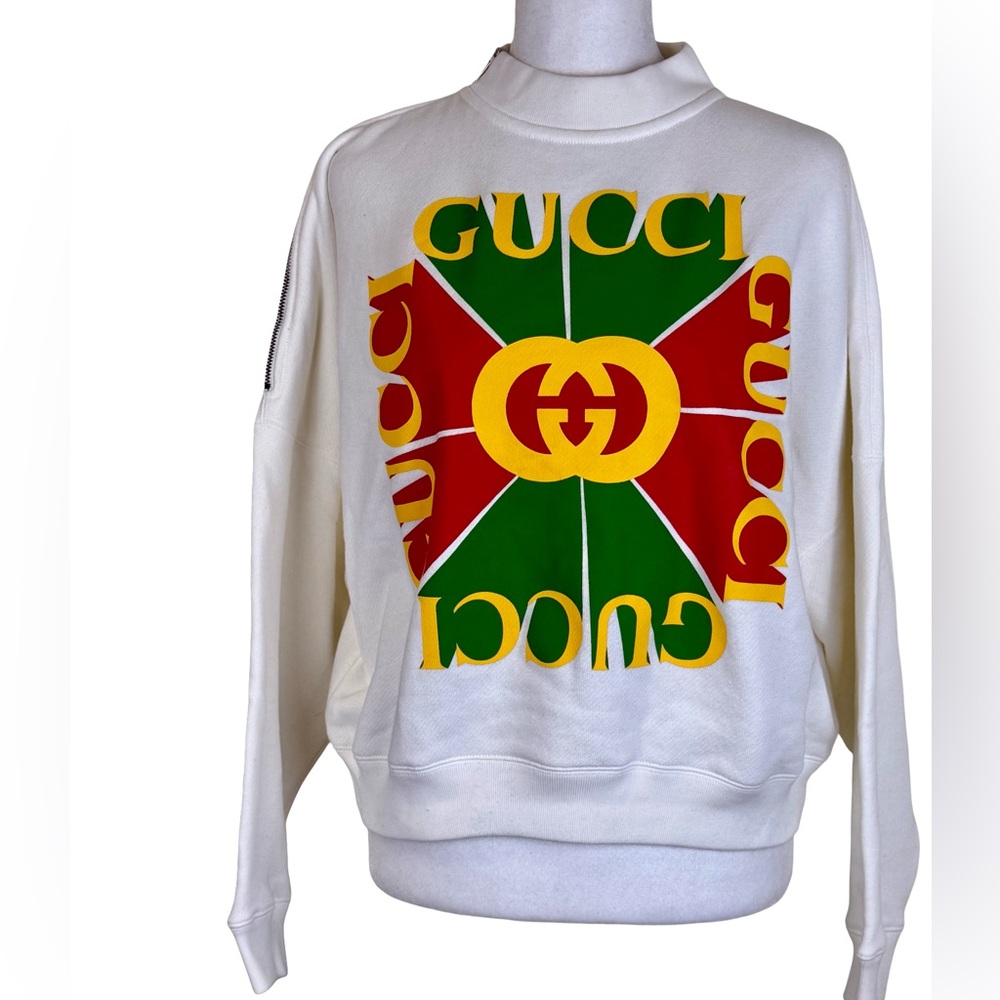 GUCCI MULTICOLOR LOGO PRINTED MOCK NECK SWEATSHIRT